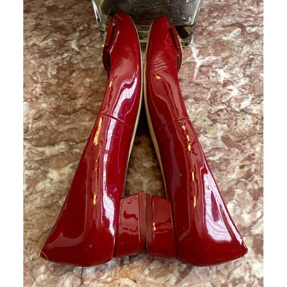 Tory Burch Gigi Women's Red Patient Leather Block Heel Pumps Size 7.5M EUC! $285